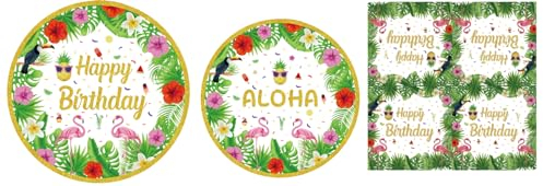 Confezione da 120 decorazioni per feste tropicali Luau hawaiane Luau forniture per feste di compleanno Aloha Party Decor Luau Party Supplies Set di stoviglie estive – Piatti tropicali per feste,