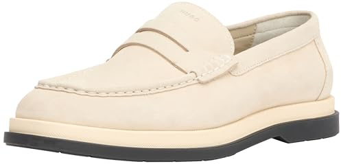 Hugo Mocassins Chaol Mocc pour Homme en Daim avec détail pennyloafer, Blanc Ouvert 121, 43 EU