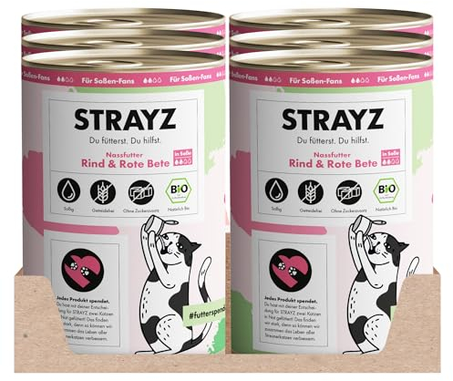 STRAYZ - Bio Katzenfutter in Soße - Rind & Rote Bete: Getreidefreies Katzenfutter hoher Fleischanteil ohne Zucker - Spendet für Straßenkatzen (6x400g)