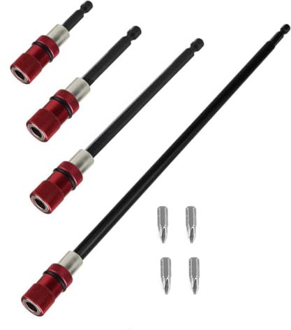 NISHZHU Soporte para Brocas Extensión Taladro, 4 Piezas, Soporte para Brocas Destornillador Taladro 12 Pulgadas, Adaptador Portabrocas, Soporte para Brocas Hexagonales 1/4 Pulgadas