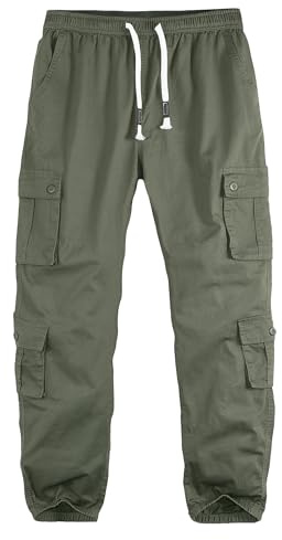 APTRO Cargo Combat Trousers for Men UK Camo Tactical Mens Trousers Work Trousers Cotton Joggers with Multiple Pockets Army Green 3XL