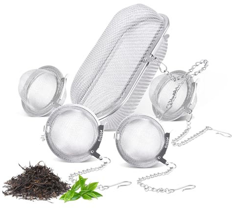 Mulaibdin 5 Pack Tea Strainer, Tea Infuser for Loose Tea, Stainless Steel Tea Strainer Fine Mesh, Tea Leaf Infuser Ball, Tea Diffusers with Chain Hook for Leaves,Herb,Spices, Seasonings,Cooking