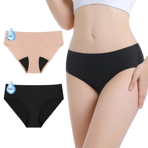 Ropa interior de período para mujer, flujo pesado, ropa interior a prueba de fugas, ropa interior menstrual, día menstrual 50 ml y noche, 100 ml, ropa interior de incontinencia para mujer, lavable,
