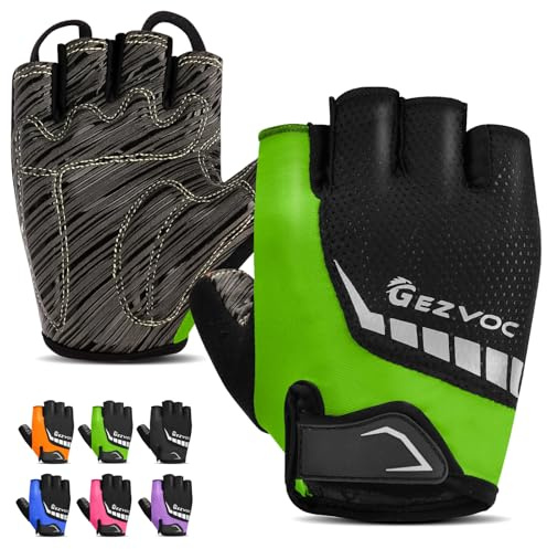 GEZVOC Cycling Gloves Bike Gloves Biking Gloves for Men Women with Shock-Absorbing Pad, Extra Grip,Flexible and Comfortable Fit,Light Weight,Breathable (Black&Green, Large)