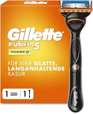 Gillette Fusion5 Power Rasierer Herren — Inkl. 1 Nassrasierer, 1 Ersatzklingen mit Einem Gleitstreifen für Ein Sanftes Gleiten und 5 Klingen für Eine Gründliche, Langanhaltende Rasur — Schwarz