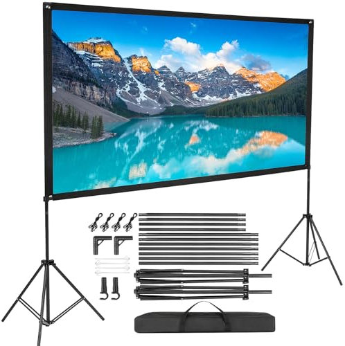 Trintion 84 Leinwand Beamer mit Ständer,Tragbare HD 4K Faltbare Projektionsleinwand Faltenfrei Rückseite Front 16:9, 160° Betrachtungswinkel, Leinwand mit Stativ