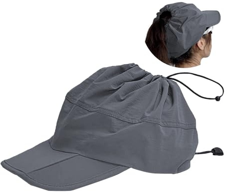 YAMEE Baseballkeps dam vikbar hästsvans design, baseballkeps dam solskydd snabbtorkande andas lätt, sportmössa justerbar, GRÅ, one size