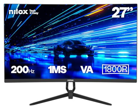 Nilox NXM27CRV2001 27 tum böjd bildskärm, 1 m 200Hz spelskärm, HDMI- och DP-anslutningar, VESA-design