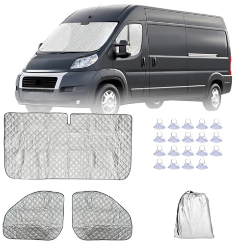 Sepzlly Parasole per parabrezza auto per Fiat Ducato, camper, termometri interni, oscuranti, protezione UV, copertura per parabrezza per Peugeot Boxer e Citroën Jumper 2006-2025