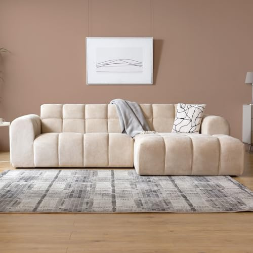 CONCEPTO FÁBRICA | Sofá esquinero Nube 3 plazas Salford Beige | Terciopelo suave y elegante | Meridiana recta fija | Asiento firme y profundo | Estilo contemporáneo | Estructura de madera maciza