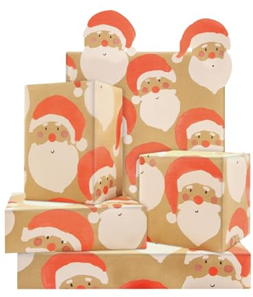 Rotolo di carta da regalo natalizia, 43 cm x 3 m, Babbo Natale in carta kraft marrone, motivo natalizio o compleanno