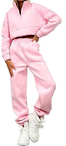 Tuta Palestra Donna Invernale Morbida Girocollo Felpa Senza Cappuccio E Pantaloni Jogging Completi 2 Pezzi Set Coordinati Abbigliamento Firmate Larghe Completino Da Casa Tute Palestra Fitness Sportivo