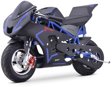 Nitro Motors Rocket VX 800W 36V Elektro Pocketbike Kinderbike LED Seitenstaender Scheibenbremse Akku Ladeanzeige (Blau)