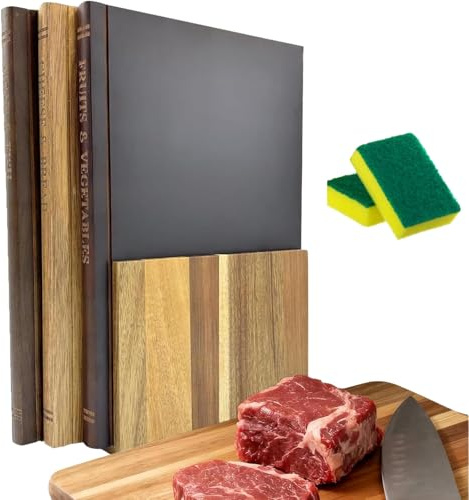 Set di 3 taglieri in legno a forma di libro con staffa, ideali per verdure, pane, carne in cucina