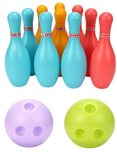 Uanqfegy Set da Bowling per Bambini con 10 Birilli e 2 Palline, Giocattolo in plastica per Feste da Interni ed Esterni per Bambini e Divertimento in Famiglia