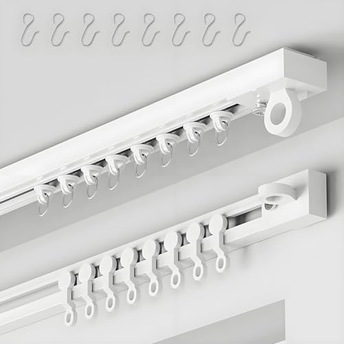 Genérico Sin Agujeros Barra de Cortina Sistema de Pista Set, Riel Deslizante Silencioso para Cortinas, Autoadhesivo Palos Cortinas de Techo Y Pared para Separador de Ambientes 40-600cm(1.10m)