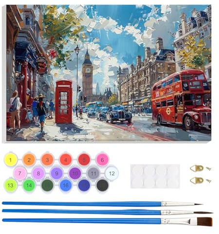 EOBROMD Arquitectura de Londres Pintar por Numeros Adultos, Pintura por Numeros con Marco, Kit de Pintura al óleo de Lienzo DIY para con Pinceles, Pigmento Acrílico, Decoración para el Hogar 20x30cm
