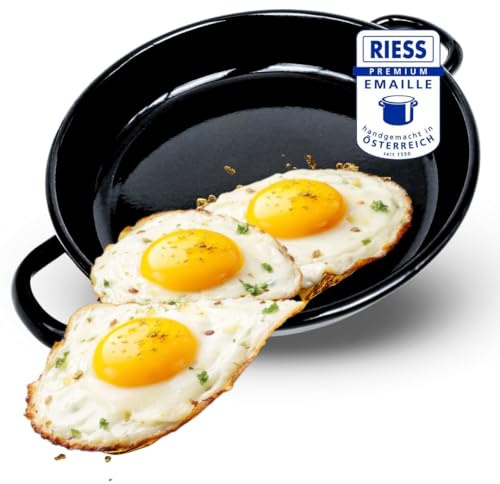 Riess Padella per uova smaltata, 22 cm, con 2 manici, adatta a induzione, antigraffio e resistente al calore, piccola padella per uova fritte Omlette (nero)