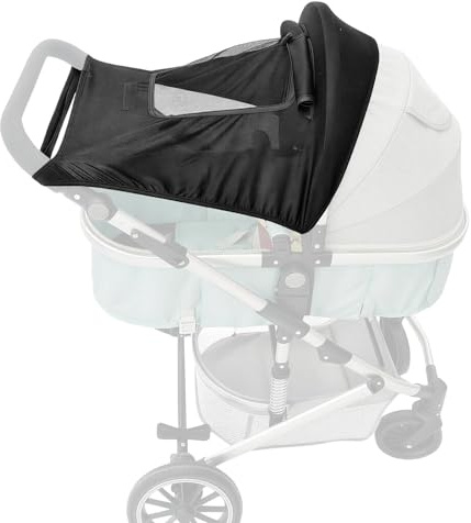 TLDBATICE Universale Elastico Parasole per Passeggino Protezione UV, Traspirante Parasole Passeggino con Finestra, Regolabile Universale Telo Sole, Nero