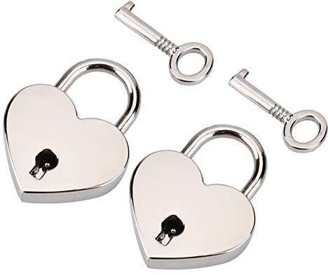 2 Stück Kleine Herzförmige Vorhängeschloss Mit Schlüssel, Mini-Schloss Für Gepäck Tagebuch Buch Schmuckschatulle, Silber
