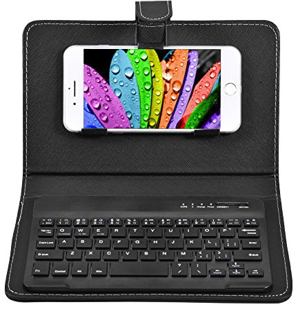 Universellt trådlöst Bluetooth-tangentbord för telefon, flip magnetiskt läderfodral för resor med ställ för 4,5–6,8 iOS/Android-telefoner