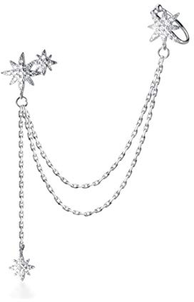 SLUYNZ 925 Sterling Silver Fashion Star Cuff Earring Chain for Women Star Crawler Earring Wrap Earrings (One Earring(Left)-Silver)