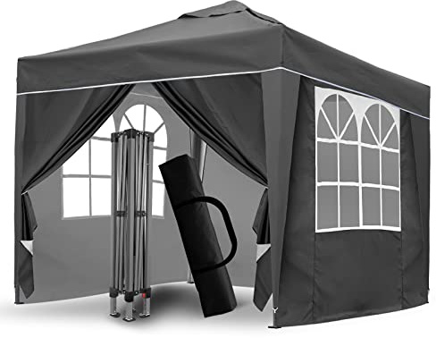 SANHENG pop up-paviljong, pop up-tält med vikter, fullt vattentät, allväderspaviljong perfekt för utomhusfest och camping (3 x 3 m, grå)