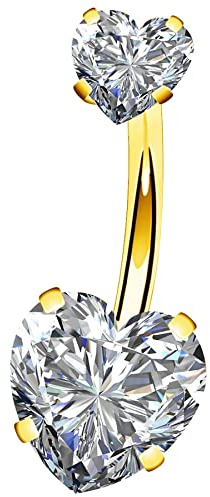 OUFER 14G Surgical Steel Faceted Heart Cubic Zirconia Gold Navel Rings Belly Button Rings