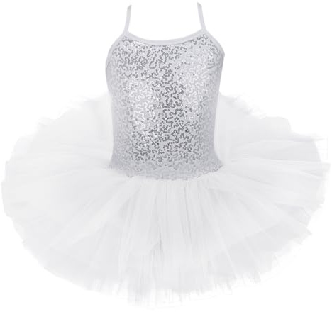 Freebily Tutu Ballerina Bambina Colorato Body Ginnastica Artistica Ragazza Senza Maniche Vestito Danza Classica da Balletto Leotards Dancewear Abito da Ballo Saggio Bianco 6-7 Anni