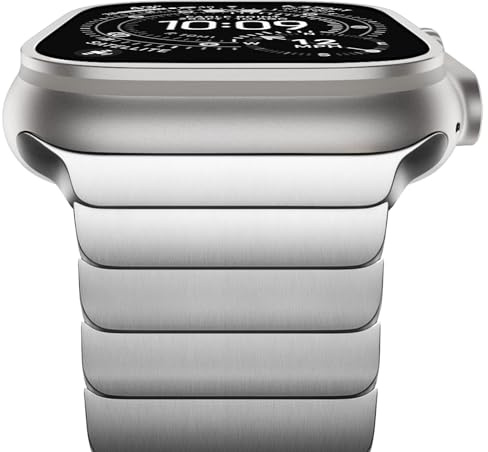 NewWays Bracelet de rechange à maillons en acier inoxydable massif, compatible avec iWatch Ultra/Ultra 2, Series 9/8/7/6/5/4/3/2/1/SE, 49 mm/45 mm/44 mm/42 mm, argenté