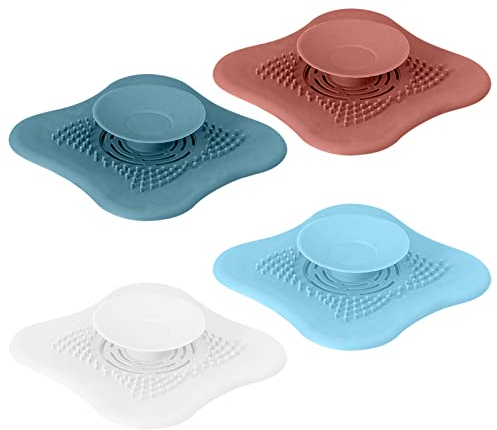 VEGCOO 4 Bouchons Evier Cuisine, Bouchon Baignoire Universel en Silicone Bouchon de Filtre Accessoires de pour Le Bain pour Cuisine Salle de Bain (Style B)