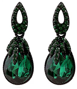 Orecchini pendenti vintage con strass verde scuro a goccia di cristallo per donne e ragazze Huggie Studs Retro Boho gioielli