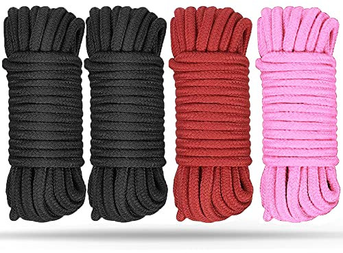 BIAOQINBO 4 x 10m Bondageseil Bondageset Fesselseil BDSM Baumwollseil Fesseln SM Fesselset Spielzeug für Paare Extrem Anfänger Fesselspiele(3 Farbe-Schwarz Rot Rosa)