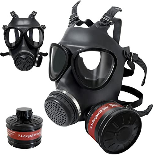 GZYZAMZ Masque respiratoire intégral réutilisable à gaz, masque de survie nucléaire et chimique avec filtre à charbon actif de 40 mm pour protection contre la vapeur, les produits chimiques, le gaz,
