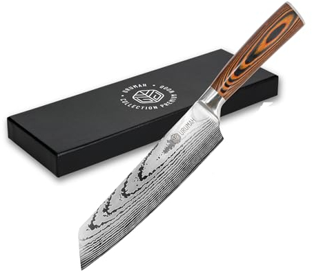 URUMAH Coltello Kiritsuke in acciaio ad alto tenore di carbonio 7CR17MoV con impugnatura in legno. Viene fornita una bella custodia regalo e fodere protettive.