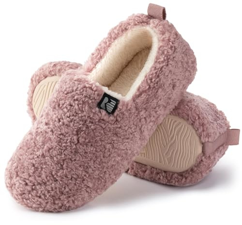 RockDove Women's Puff-Ease Faux Shearling Closed Back Slipper, Size 5 UK Women, Cameo Pink