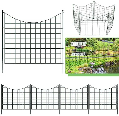 Fiqops Lot de 20 clôtures d'étang avec 20 éléments de clôture et 24 clôtures de jardin en métal, barres de fixation décoratives, kit de clôture pour le jardin, clôture pour chiens, arche inférieure