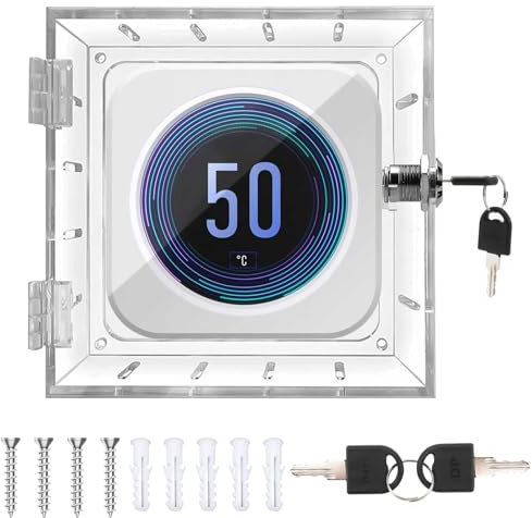 Les-Theresa Thermostat Cover with Lock, Thermostat Lock Box Acrylic Thermostat Lockbox, Thermostat Guard Box Universal Thermostat Protective Cover Fits Thermostats Smaller Than 4.72X5.62X1.77In (1pcs)