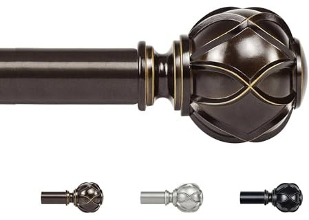 KAMANINA Bronze Curtain Pole 80 to 218 cm, 22 mm Diameter Curtain Poles for Eyelet Curtains, Extendable Curtain Rod with Netted Texture Finials, Brackets