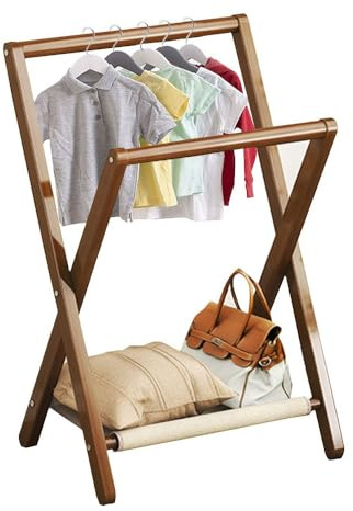 Générique Tringle à vêtements Pliable et compacte pour bébé - Rangement à vêtements à Double Tige pour Enfants, Jouets et Animaux - Organiseur de Garde-Robe Ouvert et Peu encombrant avec Plateau pour