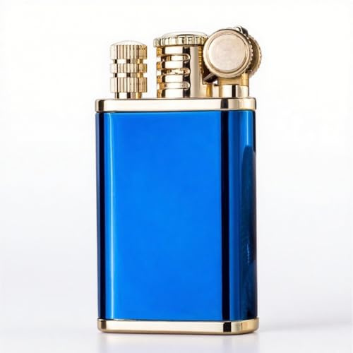 2 in 1 Retro Match Kerosene Lighter,Cool Antique Trench Lighter,Refillable Liquid,for Collection Outdoor BBQ Men's Gift(Blue)