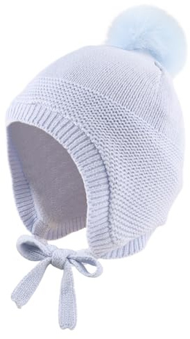 JANGANNSA Basic Winter Baby Boys Beanie Pompom Knitted Girls Hat Kids Earflap Beanies Warm Infant Toddler Hats(2-5 Years,SkyBlue Hat)