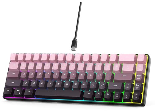 VBESTLIFE RGB -speltangentbord 68 Tangent, Trådbundet Mekaniskt Tangentbord med Gradientfärgstangent, Kompakt Layout och 18 Belysningslägen för PC -dator (Lutande rosa)