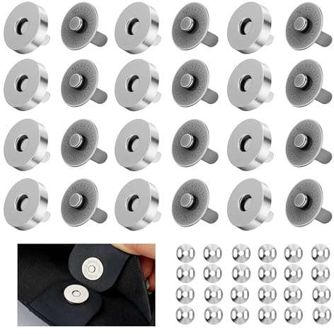 GrueGard cierre magnético redondo sin coser, botones magnéticos fuertes para bolsos y carteras, botones a presión sin costura para manualidades DIY (Silver, 18mm*12)