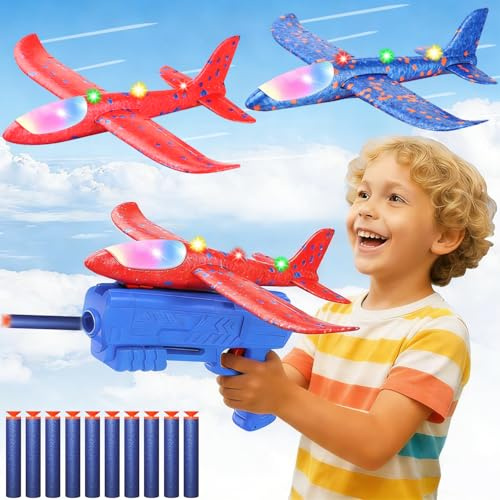 VorPrillynt Aereo Polistirolo per Bambini, Aeroplano Giocattolo con Pistola Catapulta, Lanciare Aeroplano, Aeroplano Giocattolo Giochi Giardino Esterno All'aperto Interattivi Gioco Bimbini