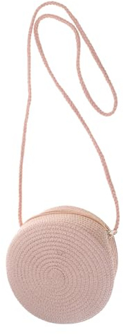 Borsa in paglia tessuta a mano per donne, ragazze, vacanze, spiaggia, tinta unita, spalla, rotonda, borsa a tracolla per cellulare, trucco, borsa da viaggio casual, Skin Powder