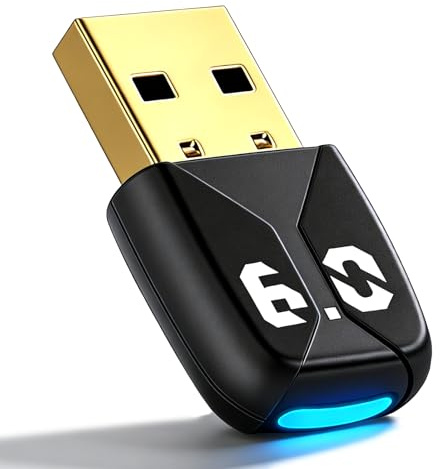 Adaptador Bluetooth 6.0 USB para PC, Dongle Bluetooth USB para Windows 11/10/8.1, Gran Alcance y Baja latencia, Bluetooth USB Conecta hasta 5 Dispositivos ratón, Teclado, Auriculares