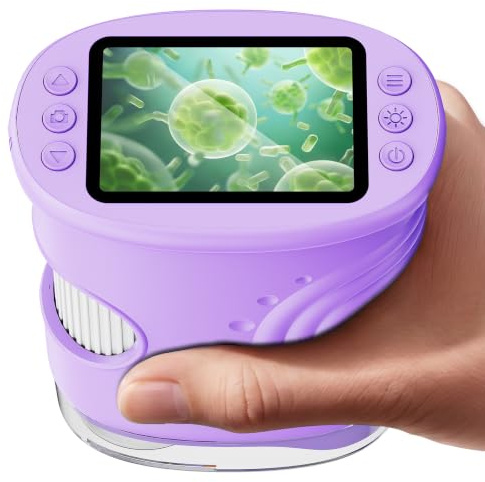 ASPOVEN Microscopio Digitale Bambini 1000X, Foto e Video (Viola) | Microscopio Portatile con Schermo IPS 2 Pollici, 8 LED Luce Regolabile, Regalo Scientifico per Bambini Ragazzi e Ragazze