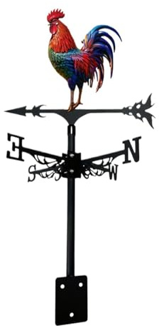 Banderuola a forma di gallo in ferro, indicatore di direzione del sul tetto, banderuola per tetto esterno, decorazione per cortile esterno, cortile, patio, prato, fattoria, balcone, 32 x 3 cm