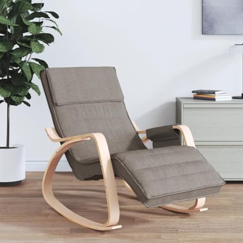 Ordellia Gungstol, brungrått tyg, gungstol, vippstol, vagstol, amningsstol, massivt björkträ, 67 x 80 x 88 cm, vadderad fåtölj för vardagsrum, läsning och avkoppling